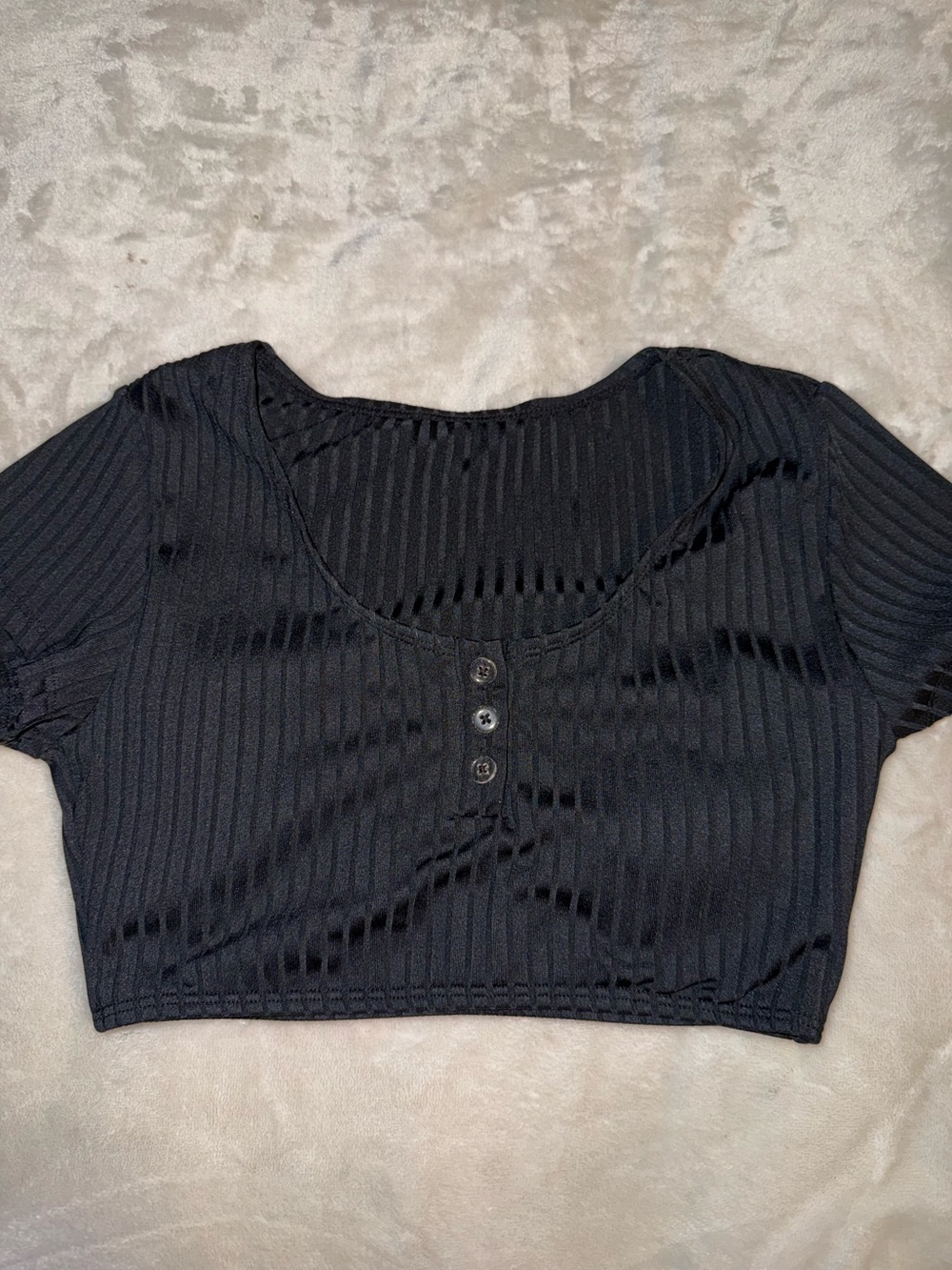 🖤Black Ribbed Scoop Neck Crop Top with Buttons